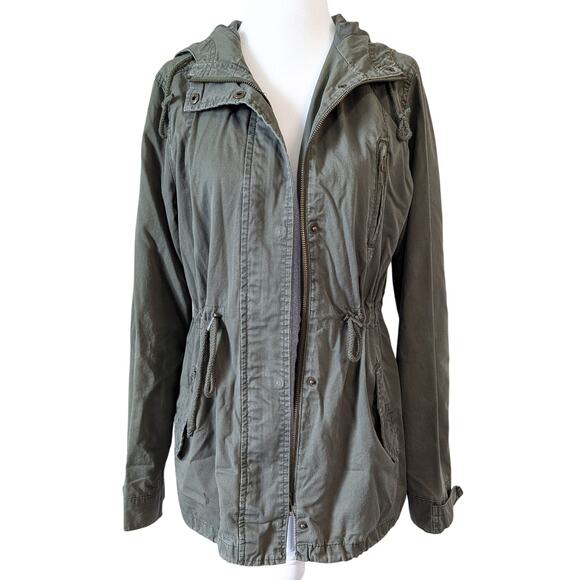 Ambiance Olive Green Hooded Cinched Waist Lightweight Utility Jacket Size Medium - Picture 1 of 9